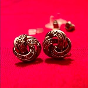 EUC Sterling Silver 1/10 Diamond Knot Earrings w Backs
